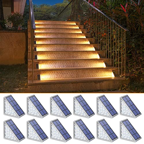 NIORSUN Solar Step Lights for Outside,12 Pack Warm White Solar Stair Lights Outdoor Waterproof IP67 Auto On Off,Stair Lights Outdoor for Steps,Stair,Patio,Yard,Porch,Front Door,Sidewalk,Deck Decor