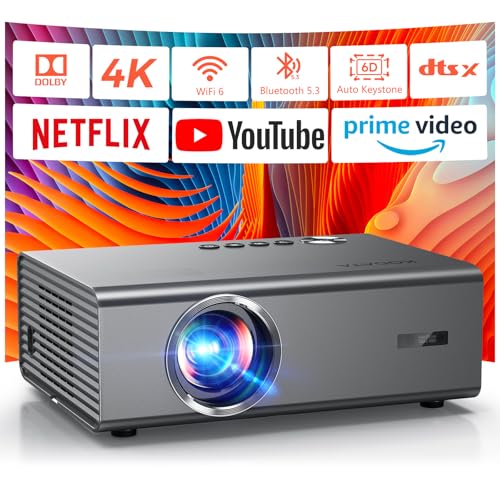 4K Projector with Netflix& Dolby Audio, 1200ANSI Auto Focus&6D Keystone Kogata Smart Projector with Built in Apps Outdoor Movie Proyector with WiFi 6 Bluetooth for Home Theater UPGRADE