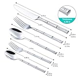 Flatasy Silverware Set Silver Bamboo Handle Flatware Stainless Steel Heavy Cutlery Set 20 Pieces Mirror Polished Spoons Forks and Knives Service for 4