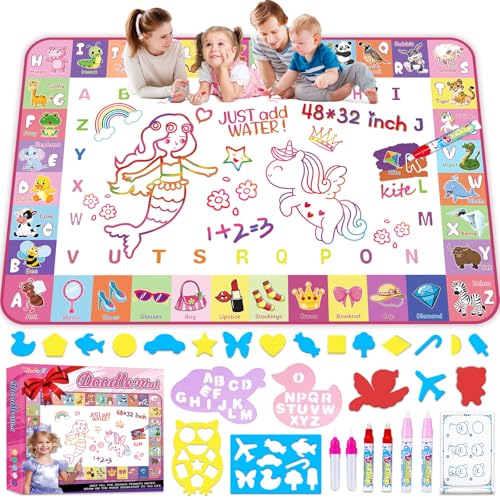 Water Doodle Mat, 48 X 32 Inch Extra Large Water Painting Drawing Color Doodle Mat Kids Toys, Educational Toys for 2-4 Year Old, Toddler Toys for Age 3 4 5 6 7 8 Year Old Girls Boys Xmas Birthday Gift