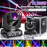 2Pcs 230W Moving Head Light with Flight Case 7R RGBW DJ Lights - 8 Prisms 17 Gobos 14 Colors Beam Stage Light for Party Wedding Concert Church Live Show Black