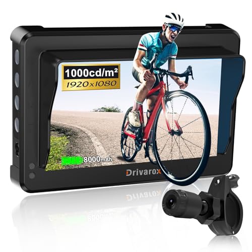 Bike Rear View Mirror with Sunshade, 8000mAh Rechargeable Battery, 4.3" HD 1080P Handlebar Bicycle Rear View Camera, 120°Wide Angle View, Night Vision, Bike Camera for Ebike, Mountain and City Bike