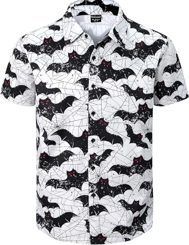 Fashonal Mens Halloween Button Down Shirt, Bat Shirt Short Sleeve Party Halloween Shirt, Bat Size 3XL