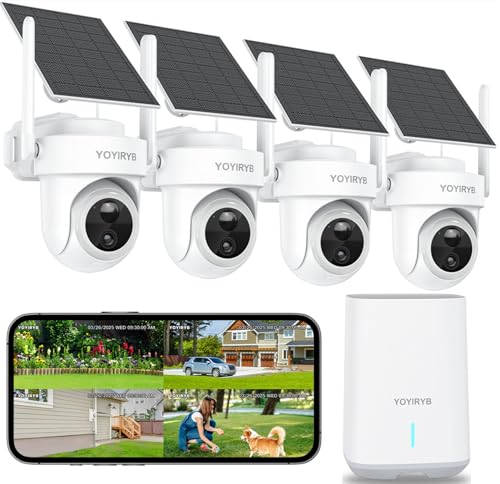 YOYIRYB Security Cameras Wireless Outdoor, 4K Solar Cameras for Home Security with Color Night Vision & 360° Pan & Tilt Tracking - 5G & 2.4G WiFi Security Camera System, Easy Setup, No Subscription