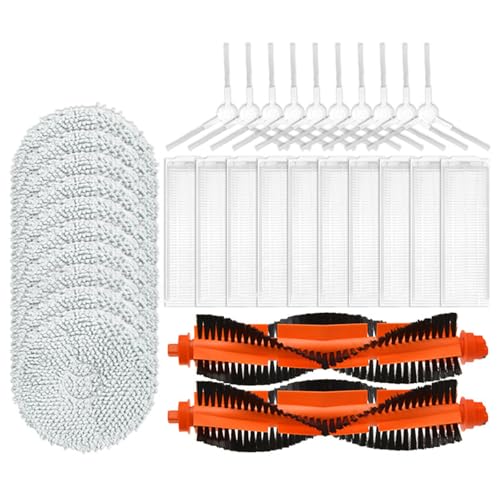 Vacuum Accessories Kit Compatible with Xiao-Mi C101/X20 (NOT for X20 Max/X20 Pro/X20+), Sweeper Robot Vacuum Cleaner Replacement Parts (2 Main Brushes + 10 Side Brushes + 10 Filters + 10 Mop Cloths)