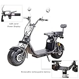 Fat Tire Electric Scooter for Adult Knockout 60v 2000w Motor 36AH Battery, Up to 25MPH, LED Lights, LED Display, Electric Scooters with 2 Seats, Citycoco Scooter Commuter Scooter,Black