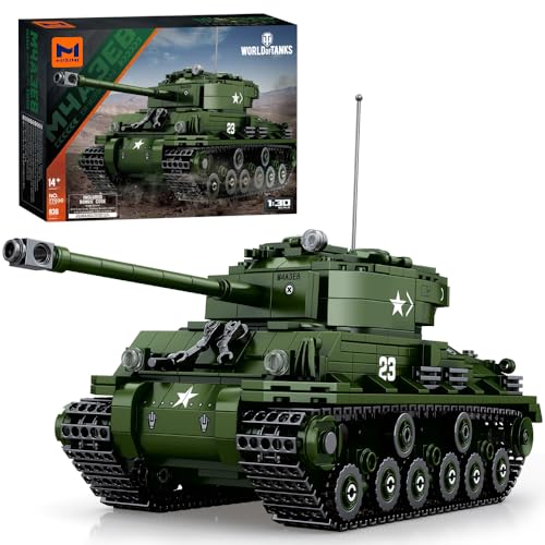 MISINI 77030 M4A3E8 Sherman Medium Tank Building Block Kit, World of Tanks Authorized Products, Comes with Tank World Game Item Exchange Card, 836 Pieces 1:30 Adult Building Block Tank Model Toy