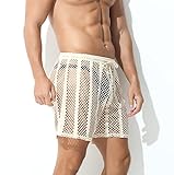 Panegy Mens Mesh Shorts Lounge Underwear Shorts Cover Up Swim Trunks Summer See Through Beach Shorts Boxers Openwork Fishnet Drawstring Board Shorts Swimsuit Lounge Shorts