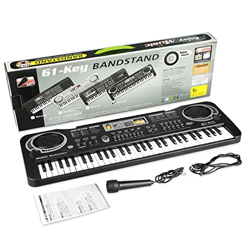61 Key Piano Keyboard, Beginner Electronic Keyboard for Kids with Teaching Mode, 6 Demo Songs, 16 Tones, Microphone and Power Supply, Kids Piano Keyboard for Birthday Gift