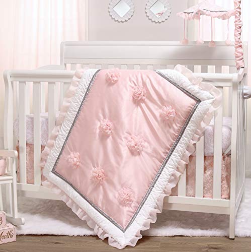 The Peanutshell 3 Piece Baby Crib Bedding Set for Girls - Newborn, Infant & Toddler Nursery Bed Set Decor with Fitted Crib Sheet, Dust Ruffle Comforter - Arianna