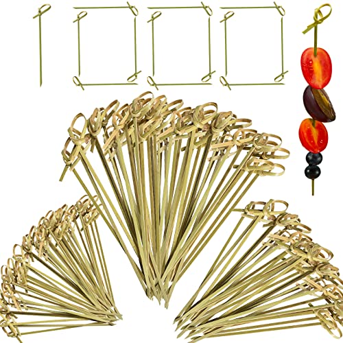 Potchen 1000 Pcs Bamboo Cocktail Picks 4 Inch 4.7 Inch 6 Inch Bamboo Skewers Cocktail Toothpicks for Appetizers Food Picks with Looped Knot