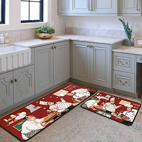 Chef Kitchen Rugs and Mats Non-Slip, Washable, Stain and Fade Resistant, Suitable for Anti Fatigue Kitchen Mat Set of 2 Chef Kitchen Decor 17"x47"+17"x30"