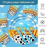 Inspired Story Birthday Party Supplies Cartoon Story Birthday Party Decorations Cartoon Story Plates and Napkins Tableware Set Blue Cloud Cow Print Party Supplies for Kids 1st 2nd 3rd 4th Party