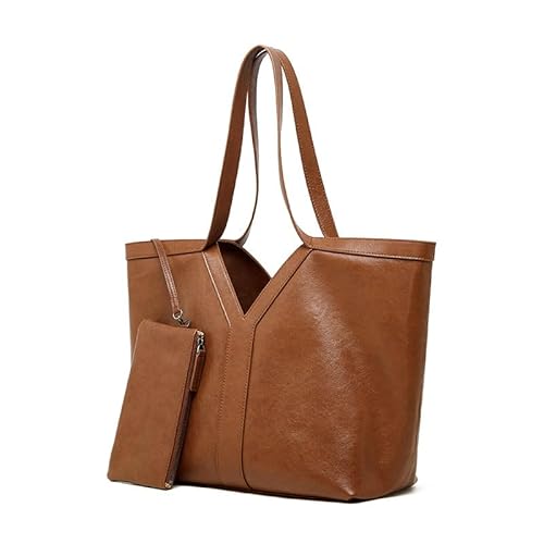 Minimalist Korean Style Genuine Leather Tote Bag for Women, Large Capacity Shoulder & Handbag