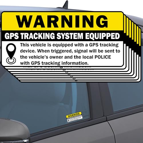 TOTOMO 8pc GPS Tracking Sticker Anti-Theft Car Vehicle Warning Sign - 3" x 1.5" Self Adhesive Sign (4pc Front Adhesive + 4pc Back Adhesive Stickers)