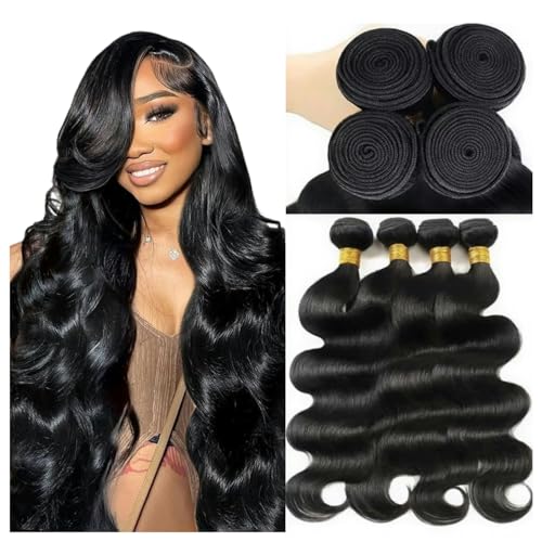 12A Human Hair Bundles 28 30 32 34 Inch Body Wave Bundles Human Hair 100% Unprocessed Brazilian Virgin Weave 4 Bundle for Women Natural Black Wavy Human Hair Extensions