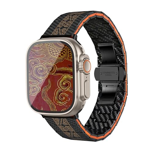Haflyer Apple Watch Band Compatible With Apple Watch Ultra2/Ultra/9/8/7/6/SE/5/4/3/2/1, Adjustable Smartwatch Replacement Strap, 100% Carbon Fiber Engraving process-Clouds