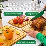 GREENER CHEF Organic Bamboo Cutting Board Set of 3 with Lifetime Replacements - 62% More Cutting Area, Single Tone Wood Chopping Boards with Juice Groove for Meat, Vegetables, and Cheese