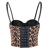 ELLACCI Women's Leopard Print Bustier Crop Tops Sexy Sleeveless Brown Women Corset Top Large