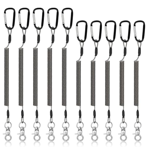 TSV Fishing Lanyards, 10PCS Retractable Fishing Tool Coiled Lanyard with Carabiner Keychain, 2 Sizes Leash Tether for Pliers Kayak