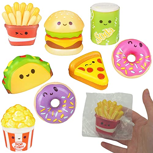 4E's Novelty 24 Pack Fast Food Squishy Toys for Kids Bulk - Slow Rising (Individually Wrapped) Small Foam Squishies 1.5-2.25" - Valentines Day Gifts for Kids Classroom Birthday Party Favors