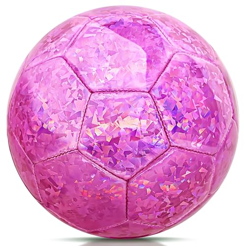 Size 4 Soccer Ball Glitter Pink - Kids Aged 4-6 6-8 8-12 Outdoors Sports Training Ball Recreation Playing Ball Teens Girls Children Youth Back to School Birthday