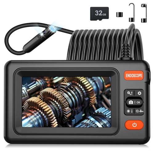 VXGDOE Dual Lens Endoscope Camera with Light, 1920P HD Borescope Camera with 4.3" LCD, 8 Adjustable LEDs, 16.4FT Semi-Rigid Cable & 32GB Card-IP67 Waterproof Inspection Borescope for Sewer/Drain/Pipe