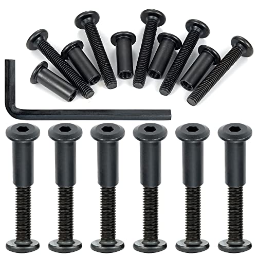 PGMJ 40 Sets Bolt and Nut Set - M6 Barrel Nut Black Metal Metric Hex Bit Set for Cupboards Joint Connector Cap Bolts, Binding Bolts, Leather Kit Screws Head (M6x40mm-Black-D)