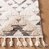 SAFAVIEH Moroccan Tassel Shag Collection Area Rug - 8' x 10', Ivory & Brown, Boho Design, Non-Shedding & Easy Care, 2-inch Thick Ideal for High Traffic Areas in Living Room, Bedroom (MTS688A)