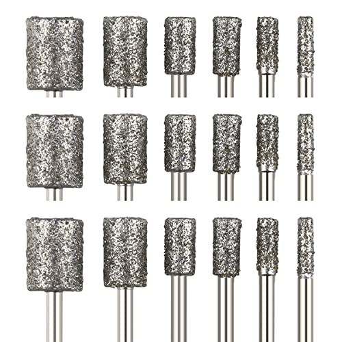 CBRIGHT 1/8 Shank Diamond Grinding Burr Drill Bit,30pcs 46# Diamond Burr Set Cylinder Head Mounted Points Bit Universal Fitment Rotary Tool for Stone Carving, DIY,Polishing, Engraving