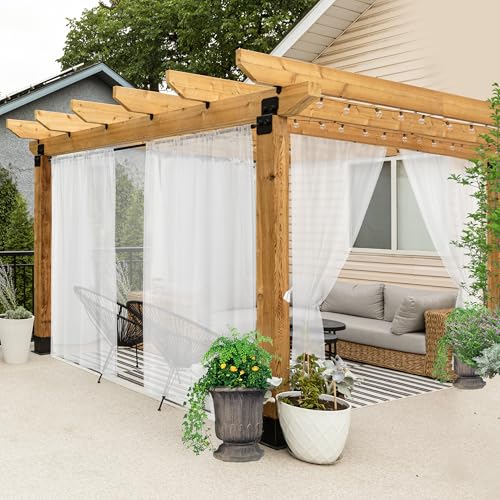 All Weather White Outdoor Sheer Curtains for Patio Waterproof 6 Pcs Rod Pocket Indoor Sheer Voile Curtains for Porch, Balcony, Gazebo, Pergolas, 54x84 Inch