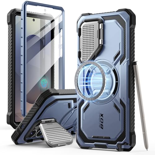 i-Blason Armorbox for Samsung Galaxy S25 Ultra Case MagSafe with Camera Cover Stand [Military Protection] Full-Body Heavy Duty Magnetic Phone Case with Screen Protector for S25 Ultra 6.9 inch, Blue
