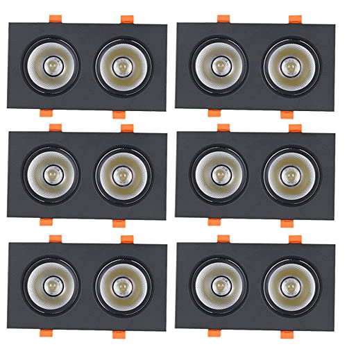 SDUYTDG 6 Pack Double Head Recessed LED Spot Lights 5W 9W 15W Rotatable Downlight 3000lm Square LED Ceiling Light Adjustable Angle Ultra Thin Led Flush Mount Ceiling Light