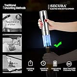 Secura Electric Wine Opener, Automatic Electric Wine Bottle Corkscrew Opener with Foil Cutter, Rechargeable (Stainless Steel)