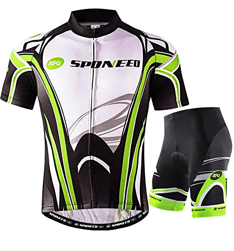 sponeed Bike Uniforms Men Cycle Shirts Cycling shorts padded Wear Cyclist Clothing Outfit US XL Multi Green