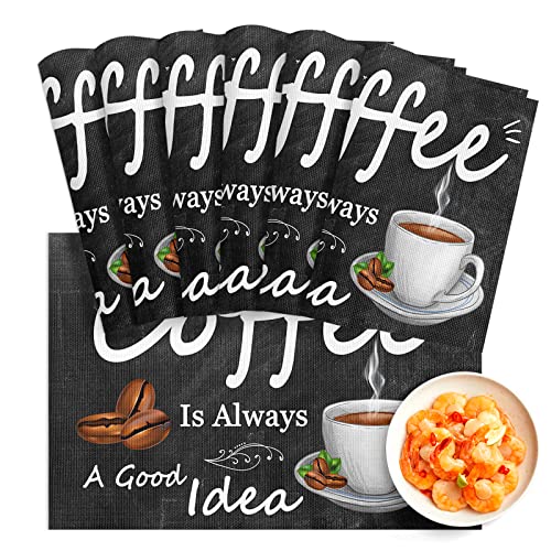 Placemats, Kitchen Decor Placemats Set of 6, White Coffee Cup Coffee Beans Coffee is Always a Good Idea Coffee Themed Placemats for Dining Table, Heat-Resistant PVC Place Mats Kitchen Table Mats