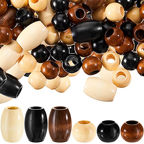 WILLBOND 130 Pieces Macrame Wooden Beads Loose Beads with 10 mm Large Hole for Macrame Making Kits Supplies Jewelry Making Hair DIY Craft Handmade Decor(Wood Color,Classic)