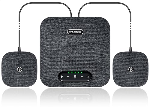 Conference Speaker and Microphone, Bluetooth/USB Speakerphone with 2 Expansion Mics, 360° Enhanced Voice Pickup, Noise Reduction Conference Microphone for Large Conference Room with up to 20 People