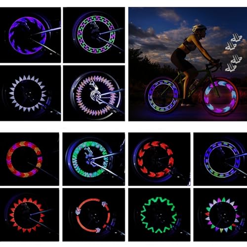 DAWAY Led Bike Wheel Lights - Bright Bicycle Spoke Lights (2 Pack), Safety Tire Lights for Night Riding, Fun Gifts for Kids Adults, Cool Bike Light Decoration Accessories with Batteries, 30 Patterns