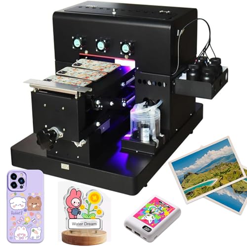 UV Flatbed Printer, A4 L805 UV Printer with High Resolution 2880 * 1440dpi, 100% Transfer Rate Small UV Printer Machine for Phone Case Acrylic Metal Leather Photo ABS