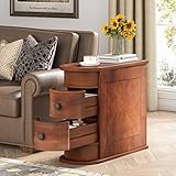 LITTLE TREE Wood End Table with 2 Drawers Sofa Side Table, No Assembly Required Vintage Slim Nightstand Bedside Table for Bedroom