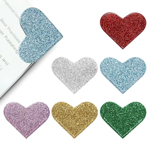 Leather Heart Bookmarks - Winjeto 6 Pieces Cute Corner Page Book Marks for Teachers Students Book Reading Lovers, for School Office Home Supplies (Glitter（6pcs）)
