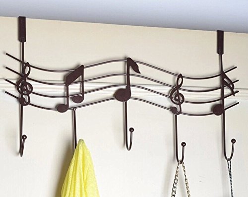 TESOON 5 Rural Nail Music Note Style Metal Coat Hanger Wrought Iron Rack Robe Hooks