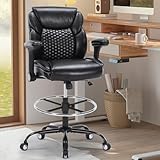 DAONEG Chairoyal Drafting Chair, Ergonomic Tall Office Chair with Soft Adjustable Arms and Foot Ring, PU Leather High Office Chair for Counter Height Desk, Swivel Computer Stool, Black