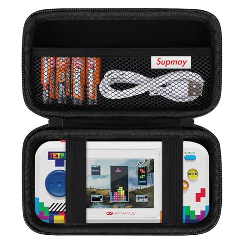 Supmay Hard Travel Case for My Arcade Tetris Pocket Player Pro, Strategic Puzzle Games, Portable Video Game System Handheld Game Protection Case with Mesh Pocket for Batteries and USB-C Cable, Black