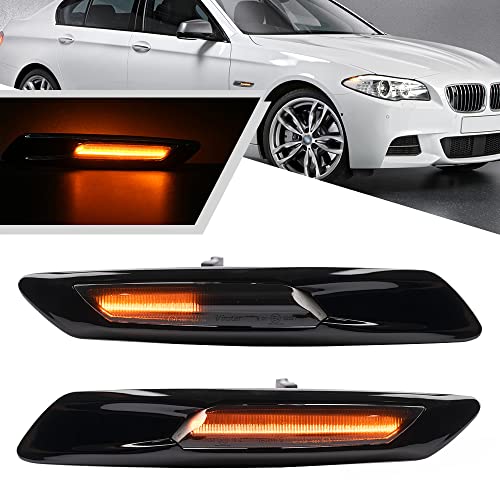 Mingrui test 2Pcs Amber F10 LED Dynamic Sequential Blink Side Marker Light for BMW 5-Series F10/F11 2011 2012 2013 Front Fender Indicator Turn Signal Lights Smoked Lens