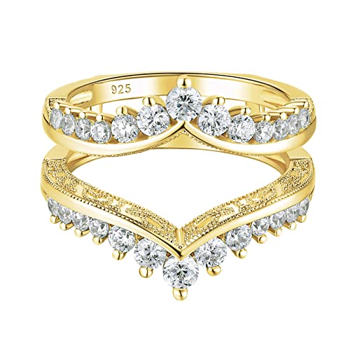 Wuziwen Vintage Crown Anniversary Band Bridal Rings for Women Yellow Gold Cubic Zirconia Size 7