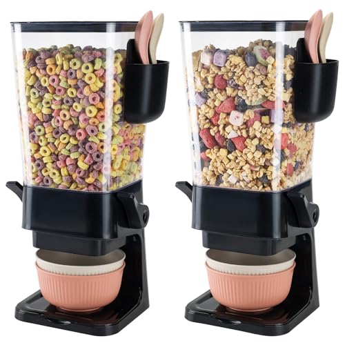 Osacoe Cereal Dispenser Countertop Black 2 Pack with Bowls Spoons Cutlery Box,5.5 QT Dry Food Dispenser Snack Organizer Containers Storage for Pantry Kitchen Organization Oatmeal Nut Granola Candy