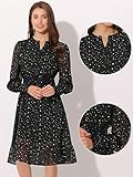 Allegra K Metallic Star Dress for Women's Halloween V Neck Button Up Smocked Chiffon Dresses Medium Black-Star