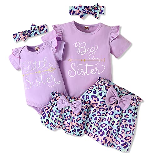 AMAWMW Big Sister Little Sister Matching Outfits Romper/Shirt+Shorts/Skirt+Headband Toddler Baby Girl Summer Clothes